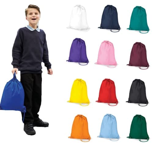 Boys Girls Gym School PE Sports Swim Drawstring Bag Navy Maroon Black Bottle Green Royal Blue Red 20+ Colors — view 2