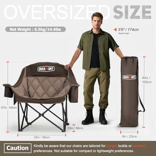OVERMONT Oversized XL Camping Folding Chair for Adults - Khaki — view 3