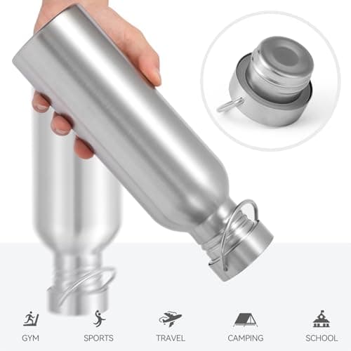Volhoply 780ml Uninsulated Single Walled Water Bottle 4 Pack, Stainless Steel Reusable Water Bottles with Handle, BPA Free & Plastic Free 18/8 304 Metal Water Bottles for Camping, Hikers, Cyclists — view 4