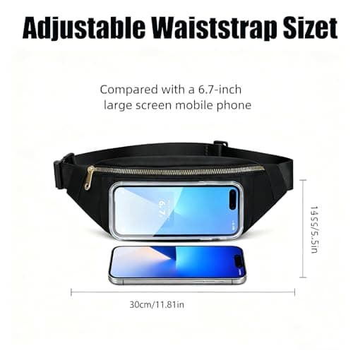 Qinsky Fashionable Fanny Pack Waist Bag Unisex Black Bum Bag - Water-Resistant Travel Pouch with 3 Zipper Pockets for Women Men Hiking Commute Essentials Secure Carry (Black) — view 3