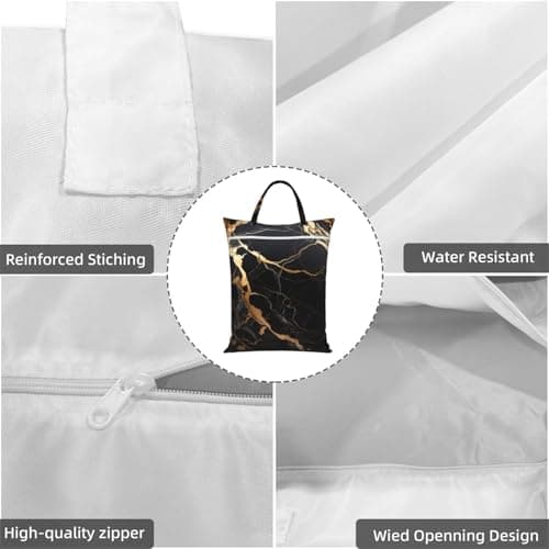 Black Gold Marble Travel Laundry Bag With Handle, 1 Pc Large Waterproof Dirty Clothes Bags With Zipper, Foldable Swimsuit Workout Bag Washable Wet Clothes Storage Organizer For Dorm — view 5
