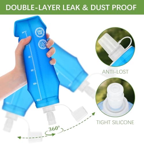 Euqvunn 2PCS Collapsible Water Bottle - BPA- free TPU, Reusable Soft Flask 250ML - Dust and Leak Proof for Hydration Vest, Outdoor Running, Hiking, Camping, Cycling, Travel — view 2