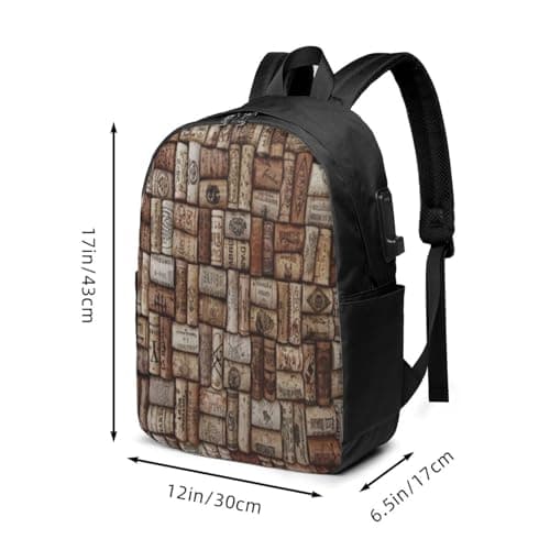 FEYUNYAN Laptop Backpack for Men Women, Durable Water-Resistant College School Backpack with USB Charging Port & Headphone Jack, Wine cork Travel Backpack for Work Business Outdoor — view 3