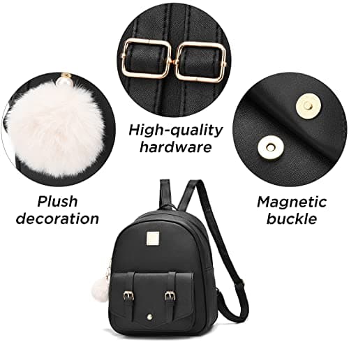 Gloppers Girls Mini Backpack Purse 3PCS Set Cute Faux Leather Rucksack with Shoulder Bag and Card Holder for Travel School (Gold Pink) — view 4