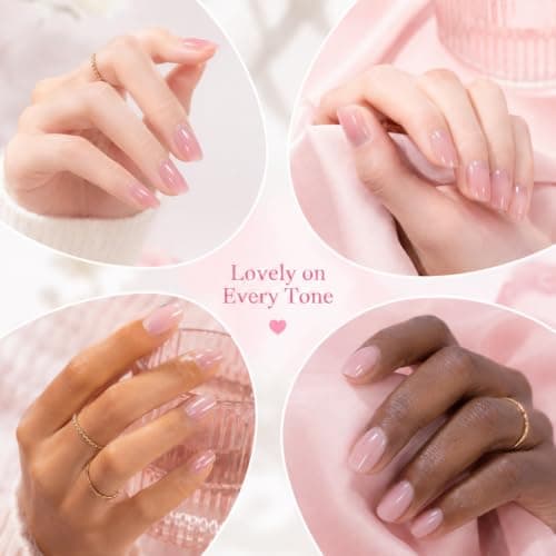 Jelly Nail Polish - Sheer Pink Translucent Nail Varnish - Long Lasting Quick Dry Breathable High Glossy Clear Nude Pink Nail Paint - Buildable for French Manicure DIY Nail Art No UV Needed Home — view 5