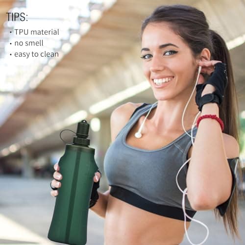 Risipu TPU Soft Flask Running Water Bottles, 500ML Folding Gel Water Bottle Reservoir Handheld for Hydration Pack Hiking Cycling Climbing Outdoors Motorbike Trail Race (Green 500ml) — view 5