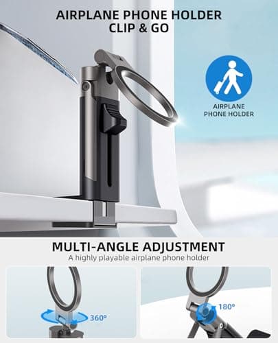 LNBEI Adjustable Magnetic Phone Holder, Handsfree Airplane Phone Holder, Foldable Airplane Travel Essentials, 360° Rotation for All Mobile Phones Desk Long Flying Tray Table — view 2