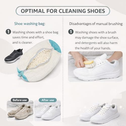 Shoe Washing Machine Bag, Trainer Washing Bag Reusable, Protective Shoe Wash Bag for Washing Machine & Dryer, Microfiber 360° Cleaning Laundry Bag for Trainers（White — view 6