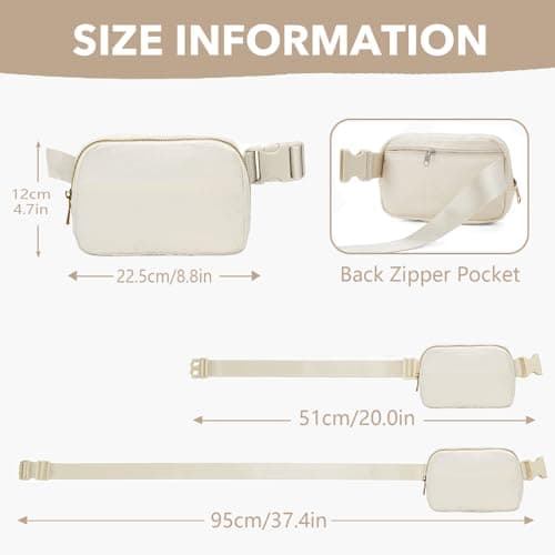 Uwiyo Bumbags for Ladies Belt Bag for Women Men Small Crossbody Bags for Women Fashion Fanny Pack Waist Bag with Adjustable Strap for Travel Outdoors Running Hiking (Beige) — view 4