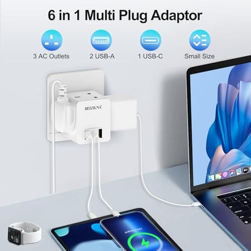 Multi Plug Adapter with 3 USB 3 Way Plug Adaptor Extension Socket Multiplug — view 2