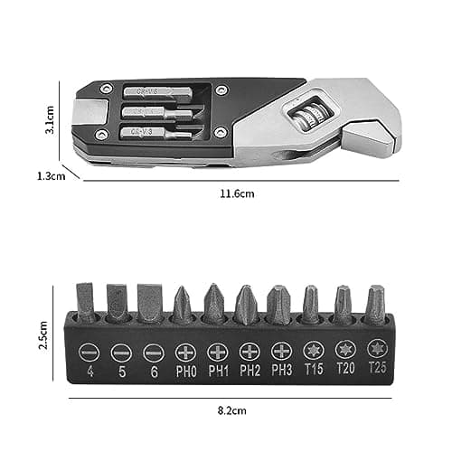 ziyuan 17-in-1 Stainless Steel Adjustable Wrench Foldable Pocket Multi Tool Multifunctional Spanner Screwdriver Bits Kit Durable Easy to Use Black — view 6