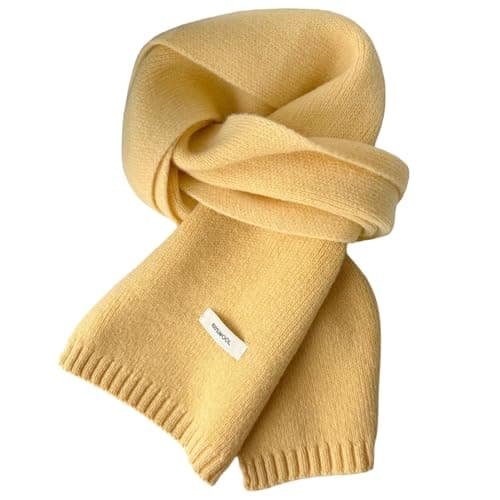Kovake Winter Wool Scarf Warm Cashmere Scarf - 100% Wool - Soft Knitted Scarf Autumn Winter Solid Versatile Shawl Neck Wrap for Women Mens, 160 x 20 cm (Yellow)