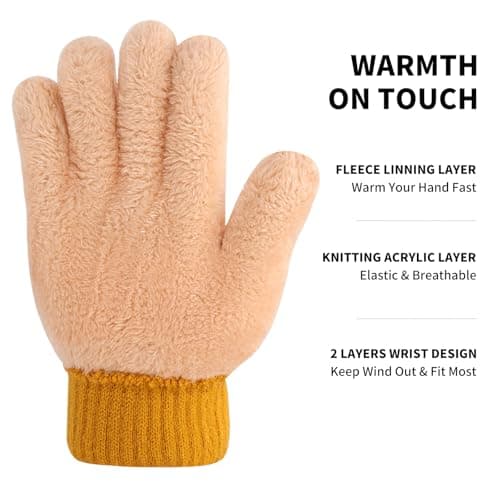 Risipu Winter Gloves for Women Men Ladies Thermal Touch Screen Gloves with Fleece Lining Soft Warm Knit Glove for Running Ski (Yellow) — view 4