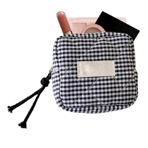 Small Cosmetic Bag Portable Multipurpose Square Check Design