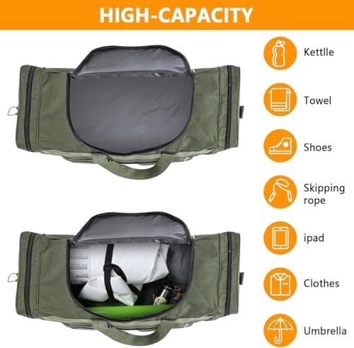BREEZENEST Large Sports Holdall Bag 60L Duffel - Water Resistant Nylon Gym Bag for Men, Fishing & Travel, Army Green/Black, Spacious 56x29x24cm Weekender Bag with Shoulder Strap (Green) — view 3