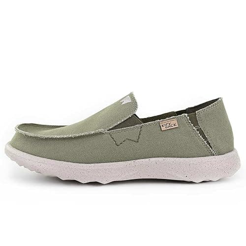 Kickback Couch 2.0 Men’s Canvas Slip On Loafers – Lightweight Casual Summer, Travel & Beach Shoes with Anti-Slip Sole - Relaxed Comfortable Fit for All Day Comfort - Khaki Green, UK 11