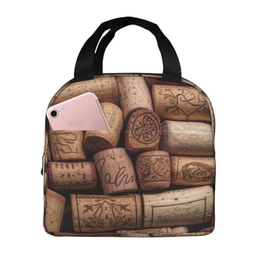 MKNAZ Wine Cork Printed Insulated Lunch Tote Bag with Aluminum Foil Lining - Portable Thermal Cooler Bag Lunch Box Organizer for Travel Work Picnics Scool
