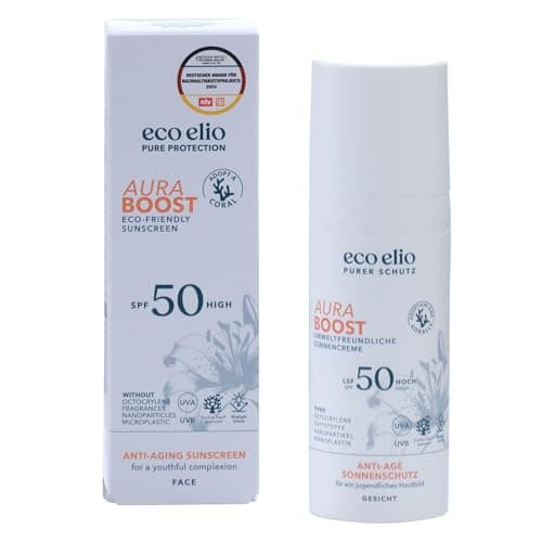 eco Elio SPF 50 Sustainable Sun Cream 50ml Aura Boost I Without octocrylene and microplastics I Sunscreen Face I Sun Cream 50 Travel Size Small