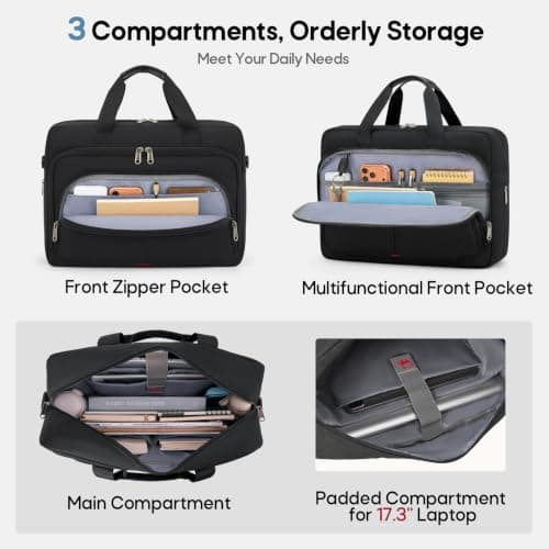 RAINSMORE 17.3 inch Laptop Bag for Men,Expandable Briefcase for Work — view 3