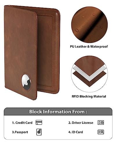 Stouchi Passport Holder Airtag Wallet,UK Passport Cover with RFID Blocking Protector PU Leather Travel Wallet Organiser Document Holder for Men&Women Passport,Business Cards,Boarding Passe,Matte-Brown — view 3