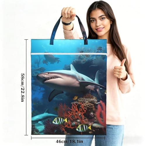 Submarine Shark Coral Travel Laundry Bag With Handle, 2pcs Large Waterproof Dirty Clothes Bags With Zipper, Foldable Swimsuit Workout Bag Washable Wet Clothes Storage Organizer For Dorm — view 3