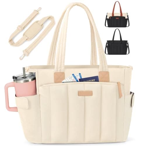 RAINSMORE Laptop Tote Bag for Women, Large Puffer Quilted Work Handbags