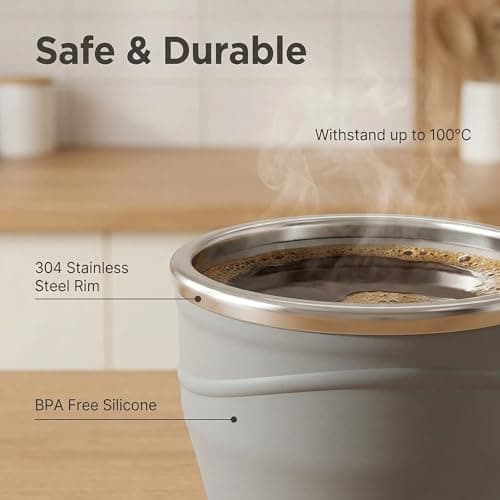 Satiskid 180ML Collapsible Silicone Travel Cup with Dustproof Lid, Reusable Foldable Water Cup, BPA-Free Camping Cup for Hot & Cold Drinks (Grey) — view 4