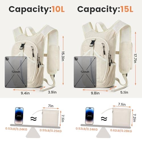 TUIKEN Small Hiking Backpack 15L- Lightweight Packable Foldable Backpack for Travel Camping Outdoor Commute, Compact Rucksack for Women Men(Beige) — view 5
