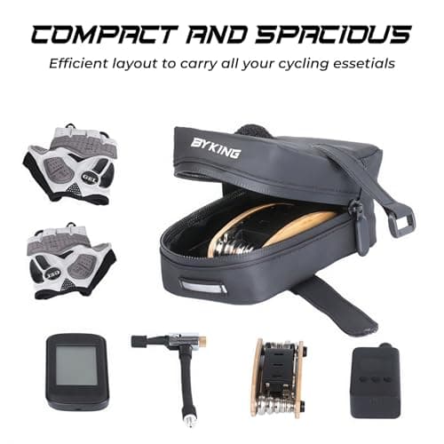 Byking Bike Saddle Bag Small, Compact Cycling Bag (Heavily Discounted Due to Logo Being Placed Upside Down). Underseat Bicycle Tool Bag for Wallet, Repair Kit and Storage, Bike Packing Essential — view 4