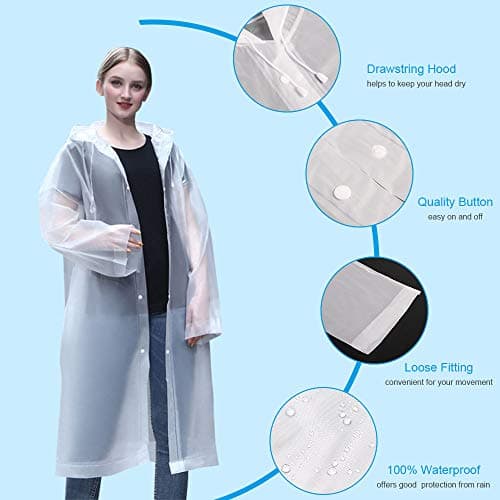 Vicloon Portable Raincoat, 2 Pack Rain Poncho Adult Waterproof with Hoods and Sleeves, Reusable Rain Resistant Poncho for Camping, Emergency Situations, Travel — view 3
