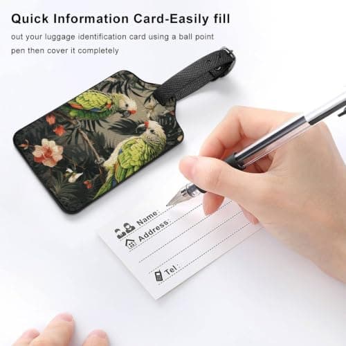 Parrots Olive Luggage Tags with Id Card & Adjustable Strap — view 5
