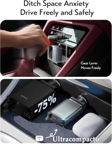 LISEN Compact 3 in 1 Retractable Car Phone Charger USB C Fast Charge 57W — view 3