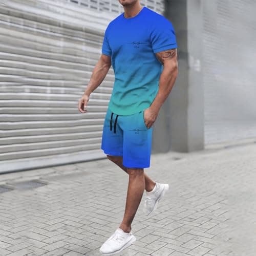 Générique Men's 2 Piece Set Safari Outfit Multi-Pocket Shirt and Shorts Resistant Breathable Cotton Fashion Practical for Travel Nature Photography A30, Blue, XXL — view 3