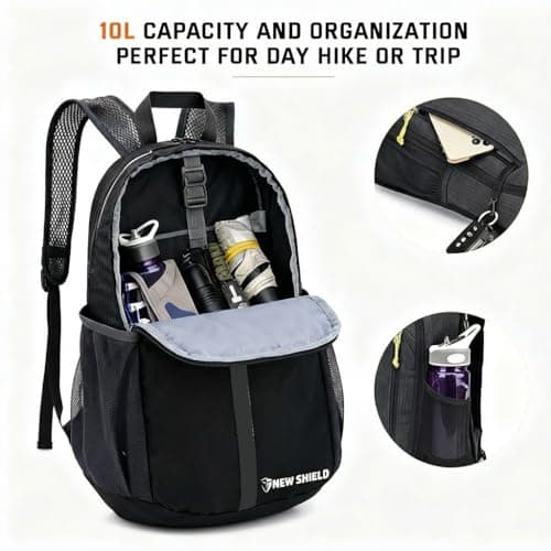 mefound Waterproof Lightweight Backpack for Men Women, 20L Small Foldable Rucksack for Travel, Cabin Size Daypack for Hiking Work School, Compact Water Resistant Bag with Bottle Holder — view 4