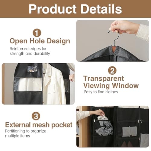 51 inch Dance Costume Bag, Suit Bag Foldable Clothes Covers with 3 Zipper Pockets Suit Carrier Hanging Garment Bags with ID Slot for Travel Storage — view 3