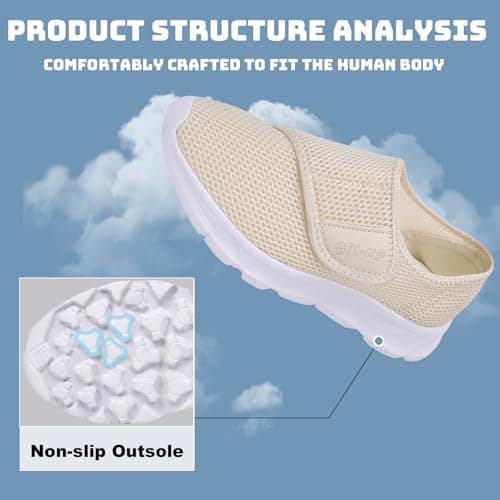 Git-up Women's Walking Shoes Ultra Lightweight and Breathable, Hook and Loop Water Shoes for Indoor and Outdoor, Slip On Athletic Shoes for Walking Hiking Stream, A-off-white, 8.5 — view 5