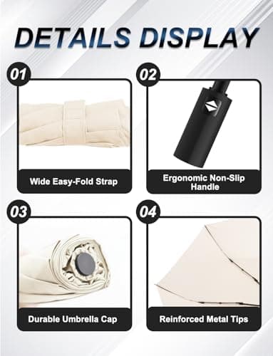 RusuiQinsan Compact Umbrella, Windproof Strong, Folding Travel Umberella, Pocket Sun Umbrella for Men & Women(Cream) — view 6