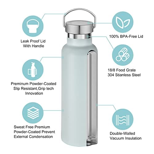 Volhoply Fog Stainless Steel Water Bottles,600 ML Vacuum Insulated Double Wall Travel Bottle with Leak Proof Lid of Handle,Metal Reusable Standard Mouth Flask for School,Hikers,Gift — view 3