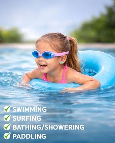 H20VIZ Swim Ear Plugs | Waterproof, Reusable Silicone Earplugs for Swimming, Surfing, Snorkeling & All Water Sports (Kids 3 Pairs, Grey, Blue, Turquoise) — view 2