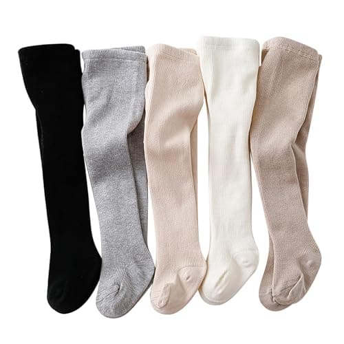Kids Fleece Thermal Tights Baby Girls Plain Cotton Leggings with Feet Autumn Winter Thick Warm Ribbed Knitted Trousers Soft Comfort Stretchy Yoga Dance Pants (Black, 1-3 Years) — view 4