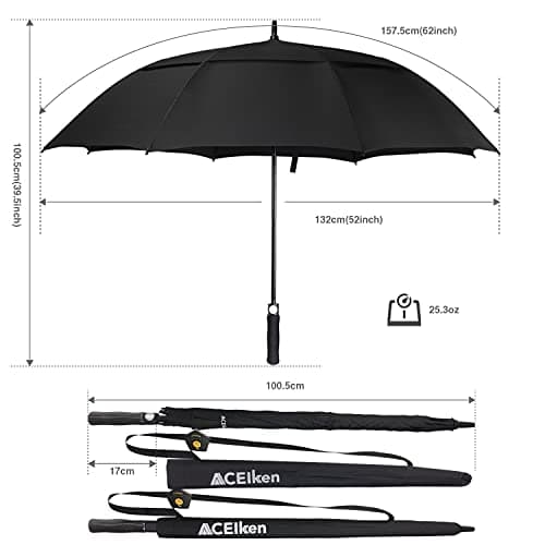 ACEIken Golf Umbrella Windproof Large 62 Inch, Double Canopy Vented, Automatic Open, Extra Large Oversized, Waterproof Sun Protection Ultra Rain & Wind Resistant Umbrellas, Black — view 2