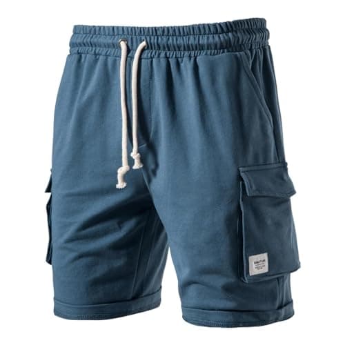 YUECIBAI Sports Running Shorts For Men Pocket Shorts For Men Cotton Casual Sport Short Pants Men Stretch Waist Sweatshorts Mens Shorts S Blue