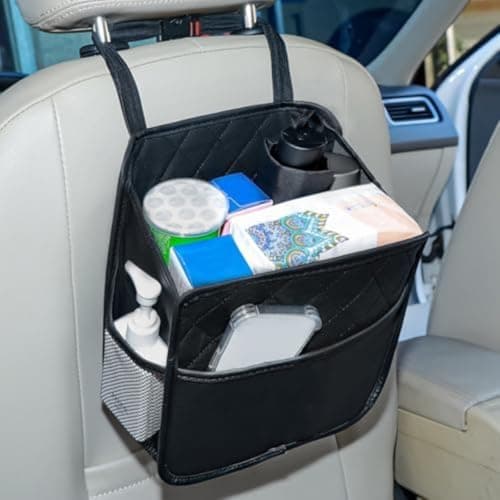 Kivivaka for Black Car Back Organizer with Trash Bag, Multi-Pocket Hanging Storage Snacks and Phones, Foldable Faux Leather Holder Travel — view 3