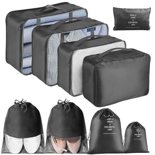 Packing Cubes for Suitcases, MOFELON 9 PCS Travel Luggage Organiser Bags, Compression Packing Cubes for Backpack, Travel Essentials for Clothes Shoes Storage Bag-BLACK