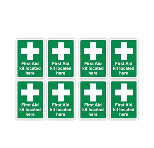 Small-Sized Multipack / 35x55mm Each (8-Pack) / First Aid Self-Adhesive Signage/Vinyl Decals Removable & Wipeable/Indoor or Outdoor Stickers/Gloss Finish /