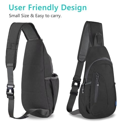TITECOUGO Small Canvas Sling Bag Lightweight Crossbody Bag for Women Rucksack for Men Running Backpack Travel Chest Pack Shoulder Daypack for Gym Work Outdoor Hiking Sports Dark Black — view 3