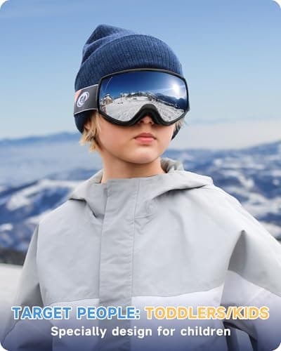 Findway Kids Ski Goggles,Kids Skiing Snow Goggles for Boys Girls Childrens,OTG 100% UV Protection Anti-fog for Ski Snowboard Ages 3-12,A Black/Silver — view 3