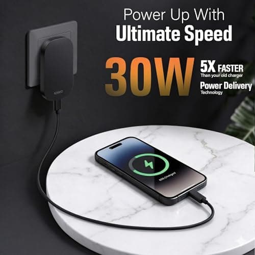 30W Dual Port Fast Charger Plug, Ultra Slim USB C PD + USB A QC, Black UK — view 4