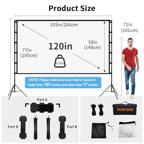 TOWOND Projector Screen and Stand, 120 inch Portable Projection Screen Indoor Outdoor Projector Screen 16:9 4K HD Wrinkle-Free Lightweight Movie Screen with Carry Bag for Backyard Movie Night — view 6