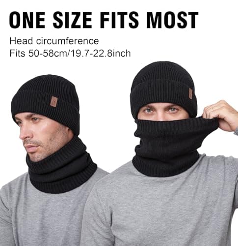 Wmcaps Winter Hat and Scarf Set for Men Women, Fleece Lined Knitted Beanie and Neck Warmer Soft Thermal Warm Accessories for Cold Weather, Unisex Christmas Birthdays Gift (Navy Blue) — view 3